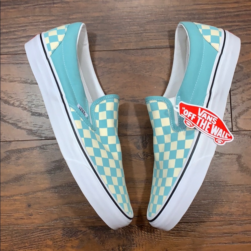 VANS CLASSIC SLIP-ON CHECKERBOARD Aqua Haze men’s - Picture 9 of 16